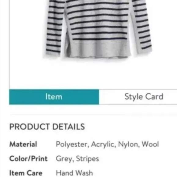 Fate thin gray w navy striped Thin Womens sweater wool blend M - Picture 4 of 4